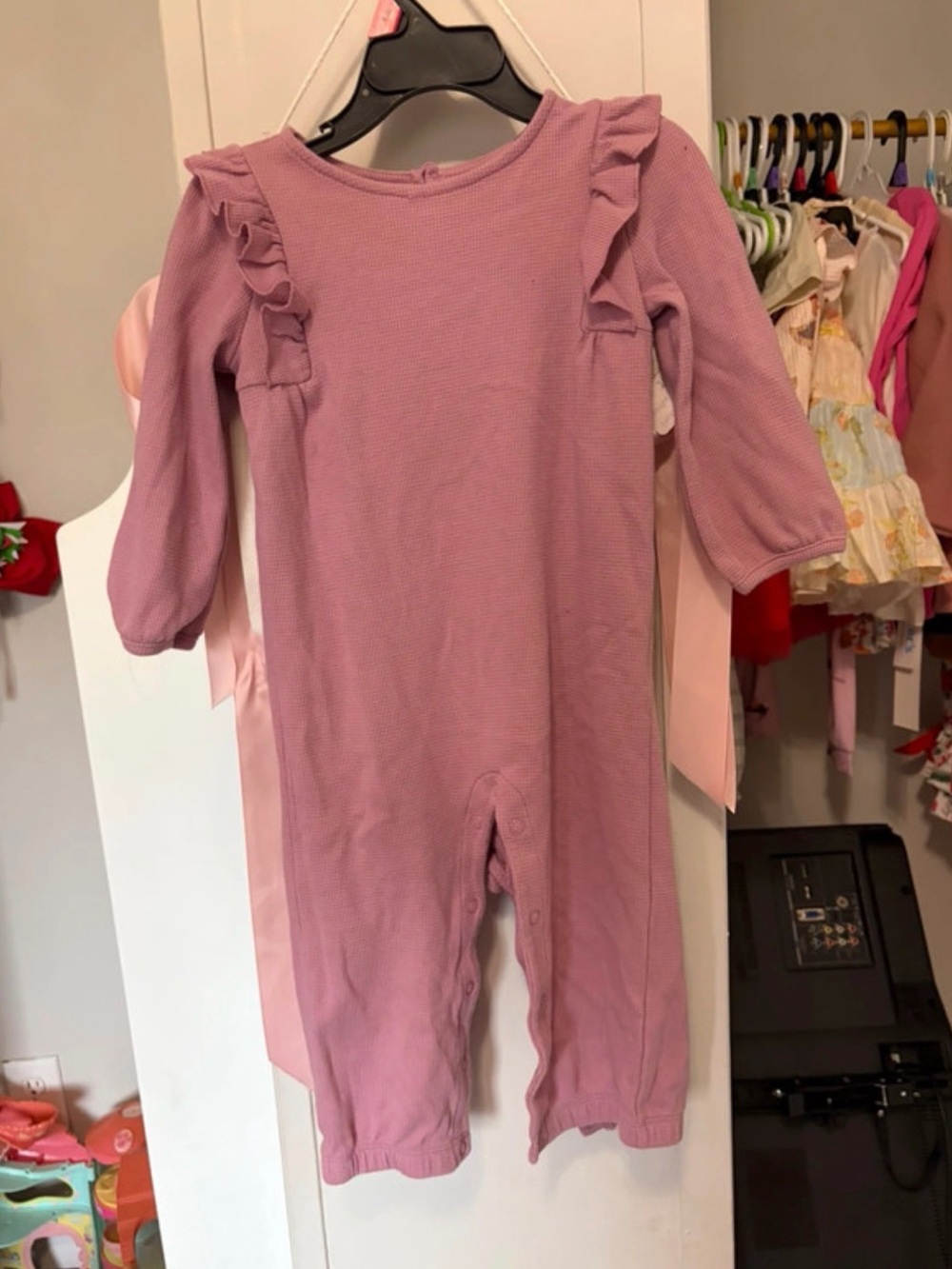 Carter's Mauve Pink Ruffle Shoulder Footed One-Piece